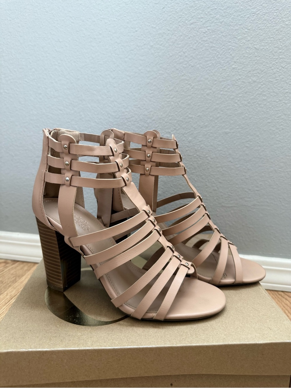 Charlotte Russe Nude Strappy Block Heel Sandals